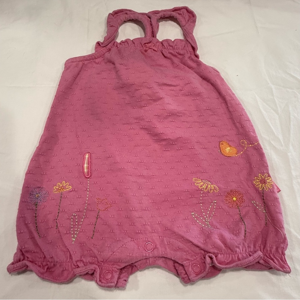 Y2K Carter's Pink Floral Embroidered One Piece Romper Size 9-12 Months